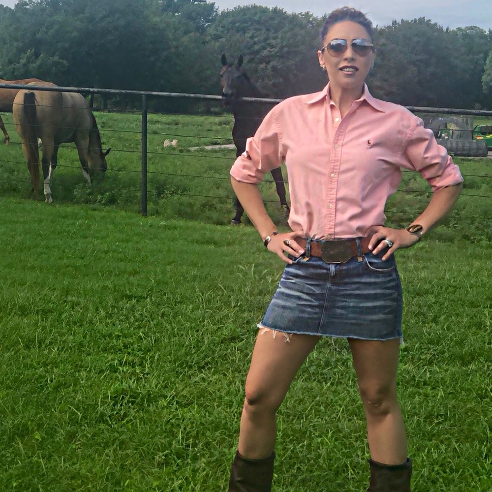 Distressed Cutoff Style Denim Jean Skirt